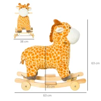 HOMCOM 2-IN-1 schommelpaard met wielen pluche schimmeldier babyschommel speelgoed voor 36-72 maanden kinderen tinten PP vezels geel 63 x 38 x 63 cm(m-3)