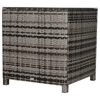 Outsunny Square PE Rattan Garden Table, with Glass Table Top - Grey(m-12)