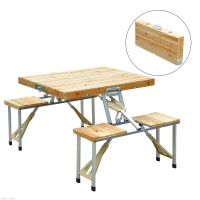 Outsunny Cunninghamia Board Portable Picnic Table Bench Set Natural Wood Color(m-12)