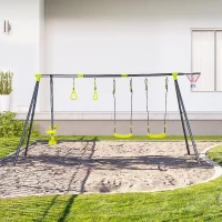 Outsunny schommelframe voor kinderen 3-10 jaar, groen+zwart, 365 x 138 x 175 cm(m-10)