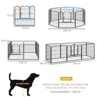 PawHut puppy-uitloop buitenverblijf box voor huisdieren box hondenverblijf aanpasbare vorm met deur metaal 79 x 79 cm zwart(m-3)