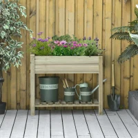 Outsunny Garden Wooden Planters， Raised Garden Bed with Legs and Storage Shelf Elevated Wooden Planter Box(m-11)