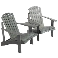Outsunny tuinbank met tafel en zonneschermhouder, tuinmeubilair, massief hout, kleur grijs(m-9)
