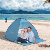 Outsunny 2-3 Person Pop up Beach Tent Hiking UV 30+ Protection Patio Sun Shelter (Blue)(m-2)