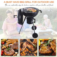 Outsunny Steel Freestanding Charcoal BBQ Grill w/ Wheels Black(m-5)