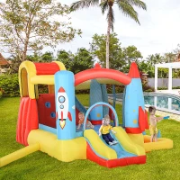 Outsunny Bounce Castle Inflatable Trampoline Slide Pool Rocket Design 3.4 x 2.8 x 1.85m(m-2)
