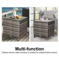 Outsunny Square PE Rattan Garden Table, with Glass Table Top - Grey(m-5)