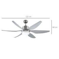HOMCOM Reversible Ceiling Fan with Light, 6 Blades Indoor Modern Mount LED Lighting Fan with Remote Controller, for Bedroom, Living Room, Silver(m-3)