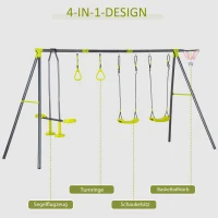 Outsunny schommelframe voor kinderen 3-10 jaar, groen+zwart, 365 x 138 x 175 cm(m-5)