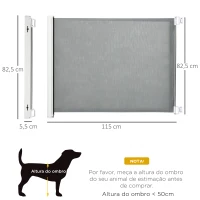 PawHut Barreira de Segurança para Cães Extensível Grade Retrátil para Animais de Estimação com Extensão Aço e Tecido de Textilene para Escadas e Portas 5,5-115x5,5x82,5cm Cinza(m-3)