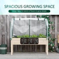 Outsunny Raised Garden Bed Outdoor Elevated Wood Planter Box w/ PE Cover, Natural(m-7)