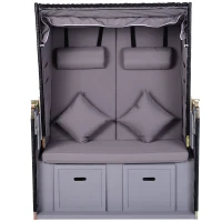 Strandstoel dubbele ligstoel met beschermhoes voor bekerhouders PE rotan grijs(m-10)