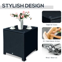 Outsunny PE Wicker Side Table Rattan Garden Furniture with Four Foot Pads, Rust & Mild Weather Damage Resistant, Black(m-4)