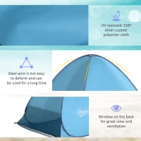 Outsunny 2-3 Person Pop up Beach Tent Hiking UV 30+ Protection Patio Sun Shelter (Blue)(m-6)
