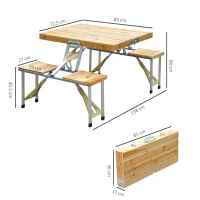 Outsunny Cunninghamia Board Portable Picnic Table Bench Set Natural Wood Color(m-3)
