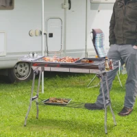 houtskoolgrill picknickgrill vrijstaande grill grillstation inklapbaar rvs zilver(m-2)