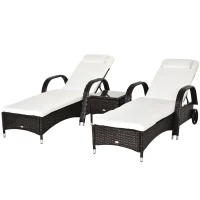 Outsunny Poly-rotan ligstoelset met tafel ligbank voor buiten tuinmeubelen met kussens(m-9)