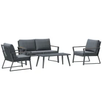 Outsunny 4-częściowy zestaw mebli ogrodowych, sofa, fotel, stolik, polirattan, aluminium w kolorze szarym(m-1)