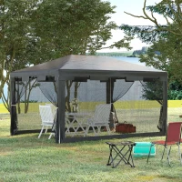 Outsunny 4 m x 3 m Gazebo with Sides, Outdoor Party Tent, Sun Shade Canopy with Mesh Sidewalls, Dark Grey(m-11)