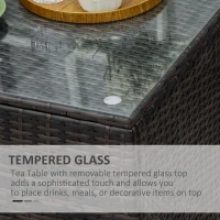 Outsunny Rattan Garden Furniture Side Table Patio Frame Tempered Glass New - Brown(m-4)
