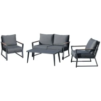 Outsunny 4-częściowy zestaw mebli ogrodowych, sofa, fotel, stolik, polirattan, aluminium w kolorze szarym(m-11)