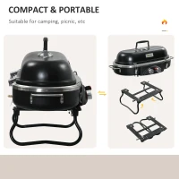 Outsunny Foldable Gas BBQ Grill 2 Burner Table Top Barbecue with Lid Piezo Ignition Thermometer for Camping Picnic Cooking, Aluminium Alloy(m-5)