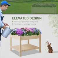 Outsunny Elevated Fir Wood Plant Box, 91Lx91Wx81H cm-Natural Wood Colour(m-6)