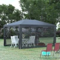 Outsunny 4 m x 3 m Gazebo with Sides, Outdoor Party Tent, Sun Shade Canopy with Mesh Sidewalls, Dark Grey(m-2)