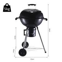 Outsunny Steel Freestanding Charcoal BBQ Grill w/ Wheels Black(m-3)