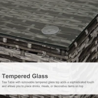 Outsunny Square PE Rattan Garden Table, with Glass Table Top - Grey(m-4)