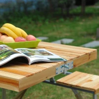 Outsunny Cunninghamia Board Portable Picnic Table Bench Set Natural Wood Color(m-8)