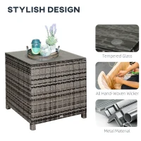 Outsunny Square PE Rattan Garden Table, with Glass Table Top - Grey(m-7)
