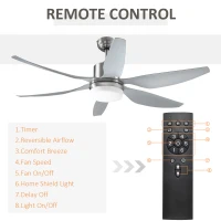 HOMCOM Reversible Ceiling Fan with Light, 6 Blades Indoor Modern Mount LED Lighting Fan with Remote Controller, for Bedroom, Living Room, Silver(m-4)