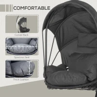 Outsunny Hanging Egg Chair Swing Hammock Chair with Stand, Cushion and Retractable Canopy, for Indoor and Outdoor, Grey(m-5)