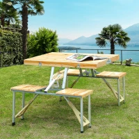 Outsunny Cunninghamia Board Portable Picnic Table Bench Set Natural Wood Color(m-1)