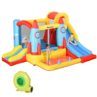 Outsunny Bounce Castle Inflatable Trampoline Slide Pool Rocket Design 3.4 x 2.8 x 1.85m(m-8)