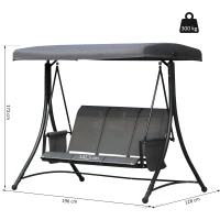 Komfortowa Huśtawka Ogrodowa Outsunny dla 3 Osób z Regulowanym Daszkiem i Kieszeniami Bocznymi, Ciemnoszary(m-3)
