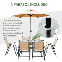Outsunny 8 Pieces Dining Set Furniture Foldable Chair Umbrella Table Beige Garden(m-7)