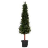 Outsunny Set Of 2 150cm/5FT Artificial Cedar Pine Trees Decorative Cypress Plant Fake Conifer Tree w/ Heavy Pot Indoor Outdoor Home Office(m-13)