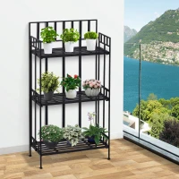 Outsunny Blumenständer Pflanzregal Pflanzenständer Blumenregal  Gartenregal 3 Ebenen faltbar Metall Schwarz 61 x 29,5 x 120 cm(m-2)
