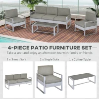 Outsunny 4 Pieces Patio Furniture Set Outdoor Aluminum Garden Conversation Set with Tempered Glass Coffee Table and Cushions(m-6)
