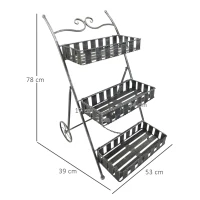 Outsunny Ghiveci de Gradina pe 3 Niveluri cu Roti, Argintiu,53 x 39 x 79 cm(m-3)