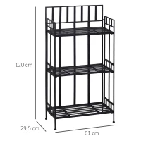 Outsunny Blumenständer Pflanzregal Pflanzenständer Blumenregal  Gartenregal 3 Ebenen faltbar Metall Schwarz 61 x 29,5 x 120 cm(m-3)