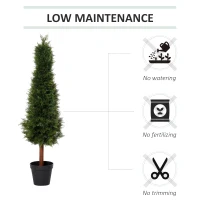 Outsunny Set Of 2 150cm/5FT Artificial Cedar Pine Trees Decorative Cypress Plant Fake Conifer Tree w/ Heavy Pot Indoor Outdoor Home Office(m-5)
