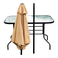 Outsunny 8 Pieces Dining Set Furniture Foldable Chair Umbrella Table Beige Garden(m-9)