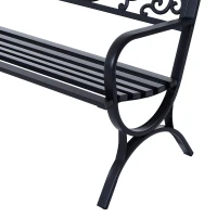 Outsunny 127L x 60W x 85H cm Powder Coated Garden Bench for Patio Backyard, Steel-Black(m-7)