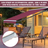 Outsunny 3.5 x 2.5m Garden Electric Motorised Manual Awning Door Outdoor Retractable Canopy Patio Shelter with LED Remote Control (Wine Red)(m-8)