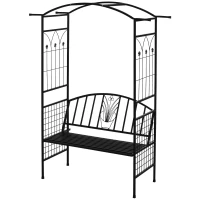 Outsunny Steel Frame Outdoor Garden Arch w/ 2-Seater Bench Flower Climber Black(m-13)