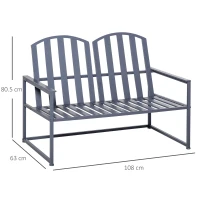 Outsunny Steel Patio Garden Bench Loveseats for Outdoors Park Yard Slatted Design Grey(m-3)