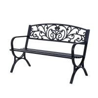 Outsunny 127L x 60W x 85H cm Powder Coated Garden Bench for Patio Backyard, Steel-Black(m-1)